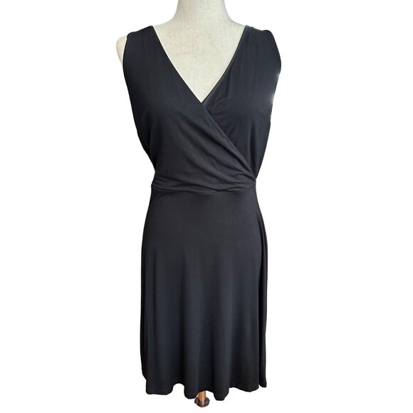 Loft Dress Women 10 Black V Neck Sleeveless Open Back Knee Length Pullover - Picture 1 of 10